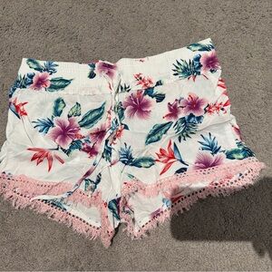 No Boundaries Floral High Waist Shorts with Pink Lace